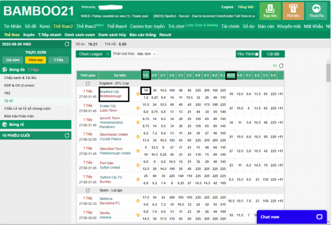 cược bóng đá tỷ số bamboo21