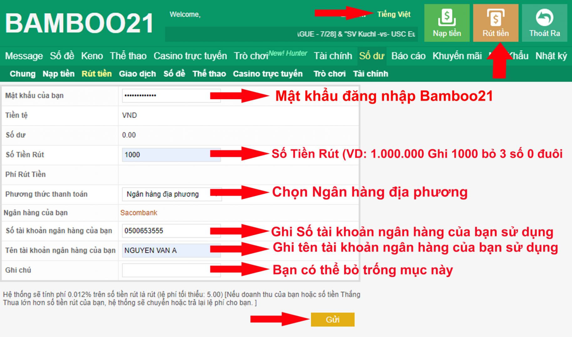 Hướng dẫn rút tiền siêu nhanh trên Bamboo21