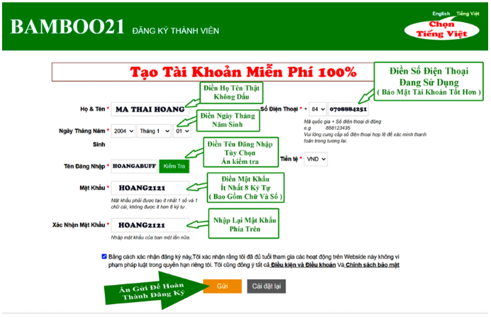 ĐĂNG KÝ TÀI KHOẢN BAMBOO21