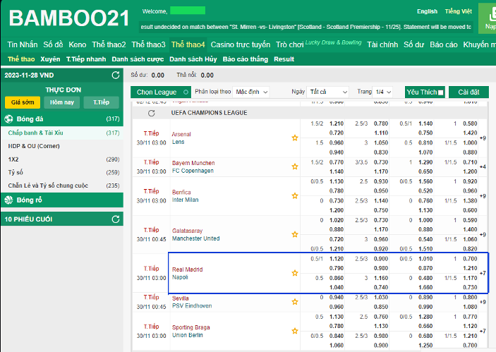 Soi kèo Real Madrid vs Napoli 3h ngày 30/11 