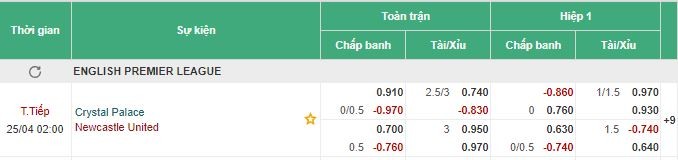 Kèo Crystal Palace vs Newcastle Tại nhà cái Bamboo21