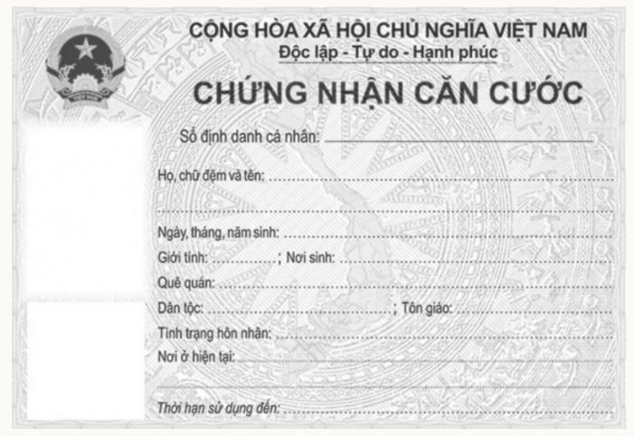 Mẫu giấy chứng nhận căn cước.