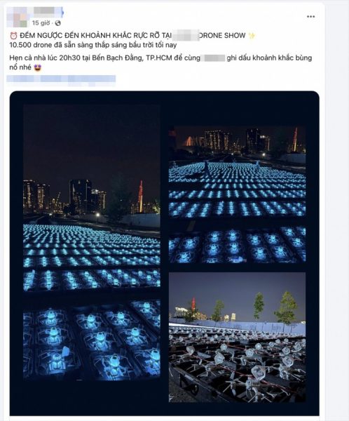 Trước thời điểm diễn ra tổng duyệt trình diễn 10.500 drone, trên fanpage của đơn vị đồng hành đăng tải hình ảnh chuẩn bị và có 2 bài viết giới thiệu như đây là show biểu diễn của đơn vị này.